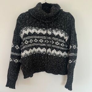 Forever 21 Black and White Nordic Pattern Cowl Turtleneck Sweater Size S